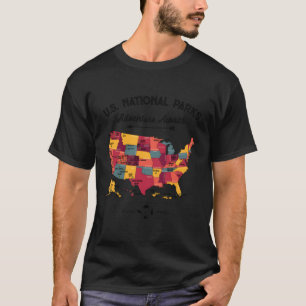 National Parks Map 59 Us Vintage Camping Hiking T-Shirt
