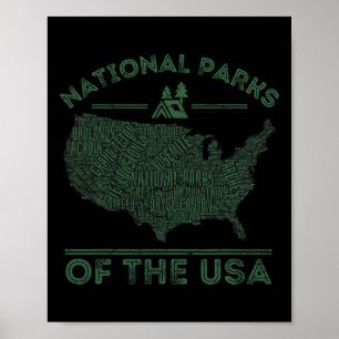 National Parks Map Hiking Travel Camping Outdoors Poster