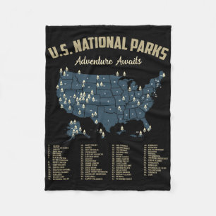National Parks Map Us Camping Hiking Outdoor Men W Fleece Blanket