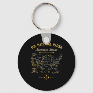 National Parks T Shirt Map Camping Women Men Hikin Key Ring