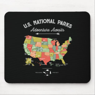 National Parks T Shirt Map Camping Women Men Hikin Mouse Pad