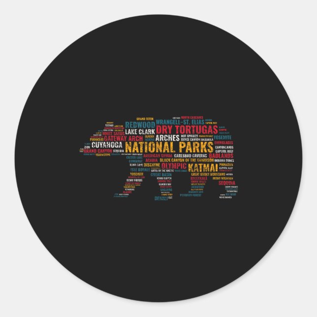 National Parks Usa Bear Hiking Camng Adventure Gif Classic Round Sticker (Front)