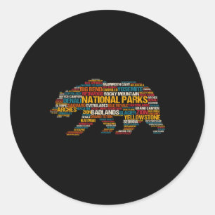 National Parks Usa List Word Cloud Bear Camping An Classic Round Sticker