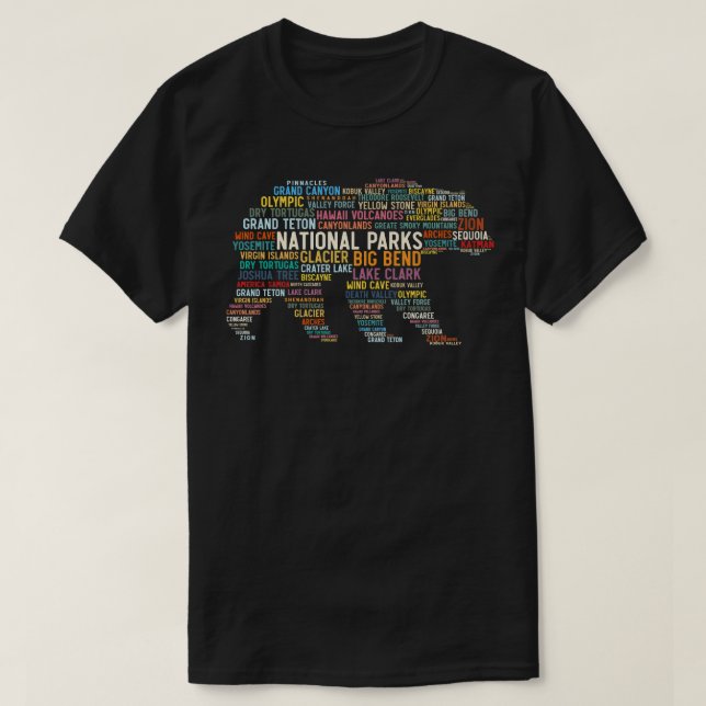 National Parks USA List Word Cloud Bear Camping &  T-Shirt (Design Front)