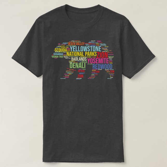National Parks USA List Word Cloud Bear Camping &  T-Shirt (Design Front)