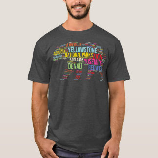 National Parks USA List Word Cloud Bear Camping &  T-Shirt