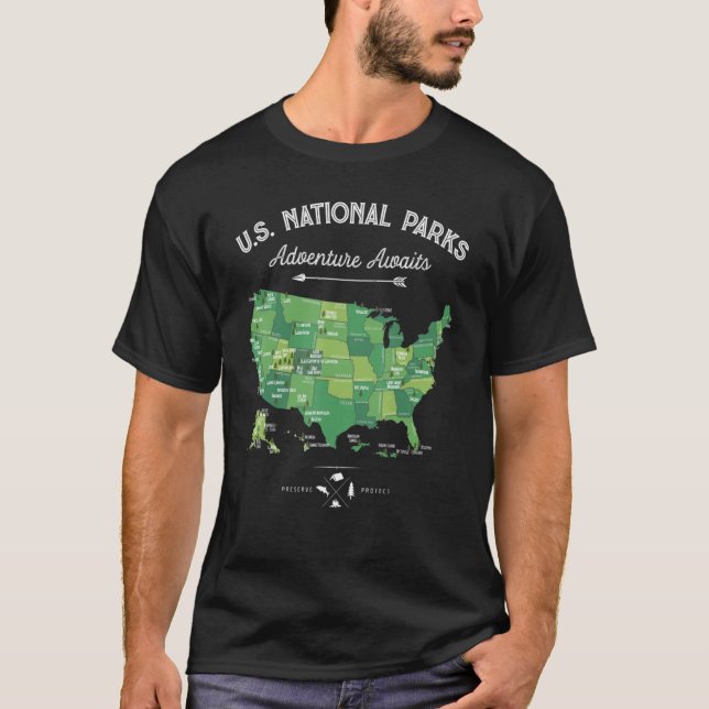 National Parks USA List Word Cloud Bear Camping vs T-Shirt (Front)