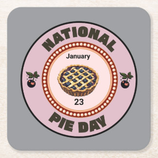National Pie Day Cherry Pie Square Paper Coaster