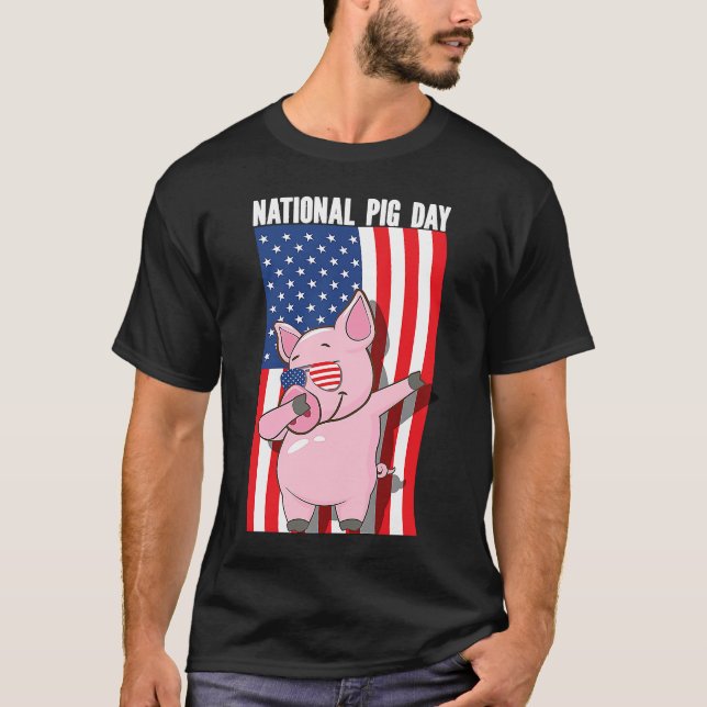 National Pig Day Dabbing USA Flag T-Shirt (Front)
