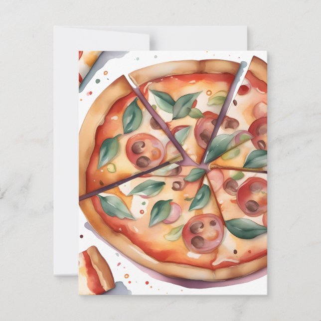 National Pizza Week A - Watercolors Holiday Card (Front)