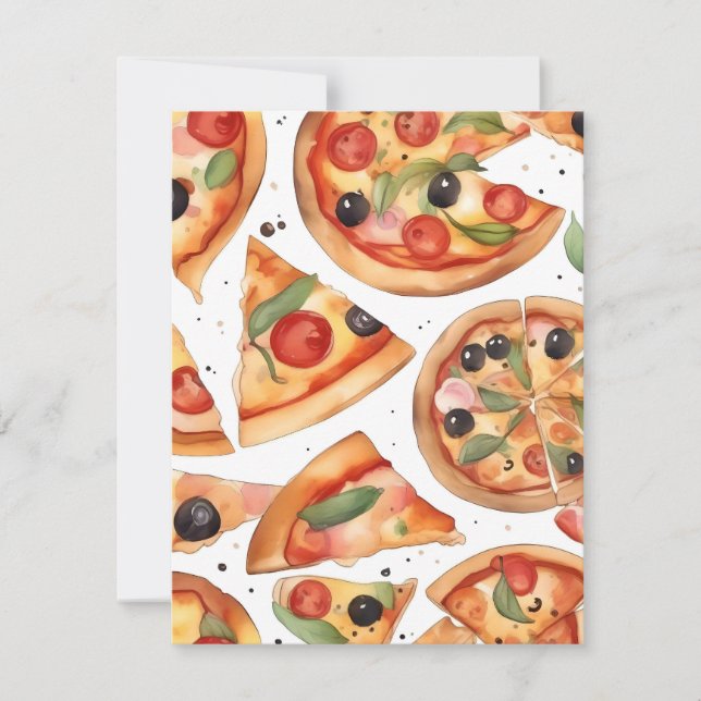 National Pizza Week F - Watercolors Holiday Card (Front)