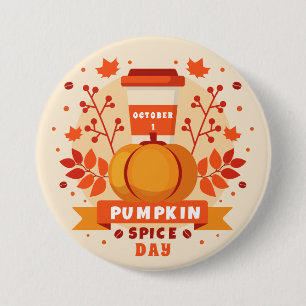National Pumpkin Spice Day, coffee, fall leaves 7.5 Cm Round Badge