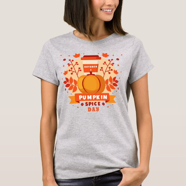 National Pumpkin Spice Day, coffee, fall leaves T-Shirt (Front)