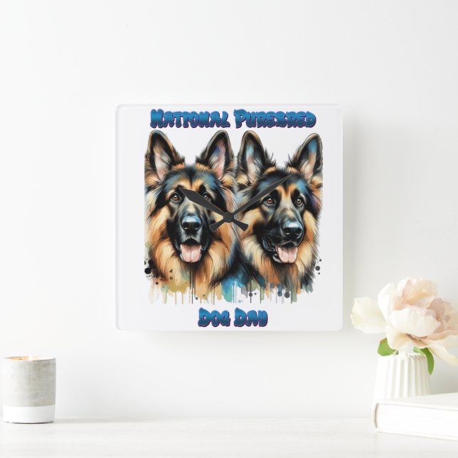 National Purebred Dog Day Celebration Art Square Wall Clock (Home)