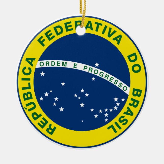 National Seal of Brazil Ceramic Tree Decoration (Front)