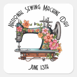 National Sewing Machine Day Custom  Square Sticker