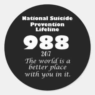 National Suicide Prevention Lifeline 988 With Whit Classic Round Sticker