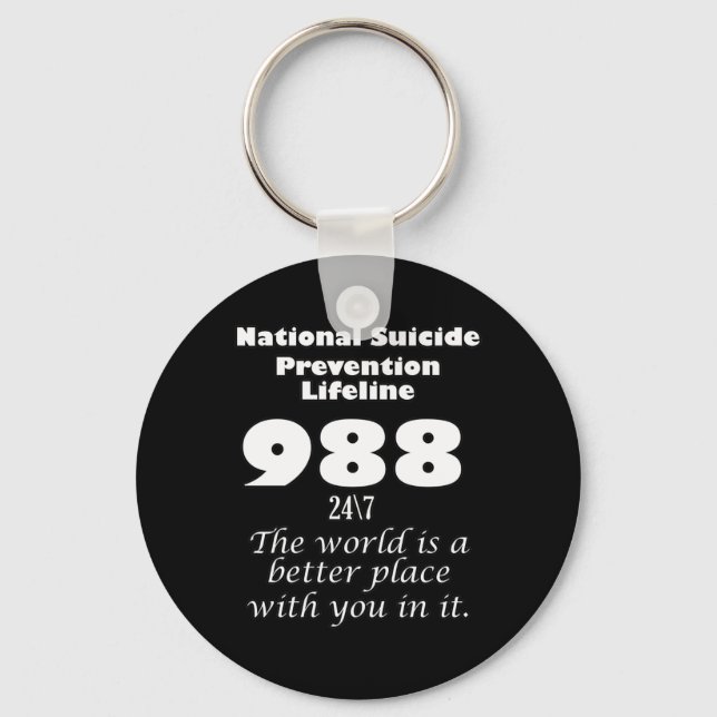 National Suicide Prevention Lifeline 988 With Whit Key Ring (Front)