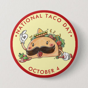 National Taco Day, watercolor taco in sombrero 7.5 Cm Round Badge