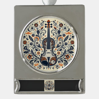  National Violin Day Melody Sticker with Folk Art  Silver Plated Banner Ornament