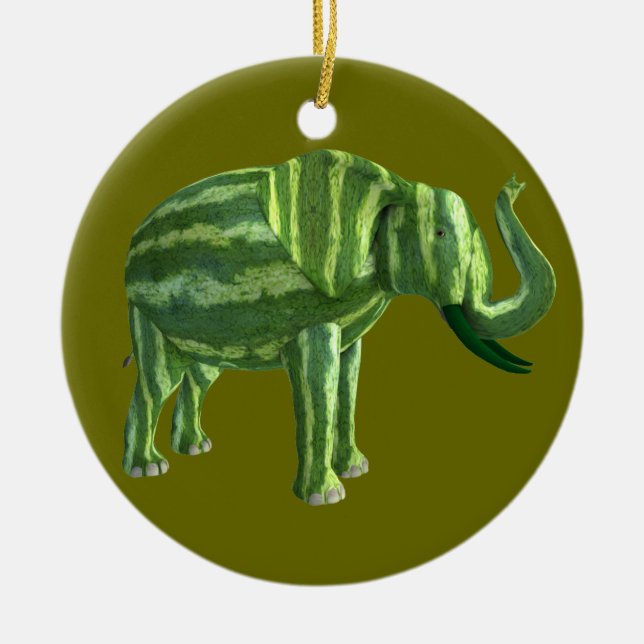 National Watermelon Day Elephant Ceramic Tree Decoration (Front)