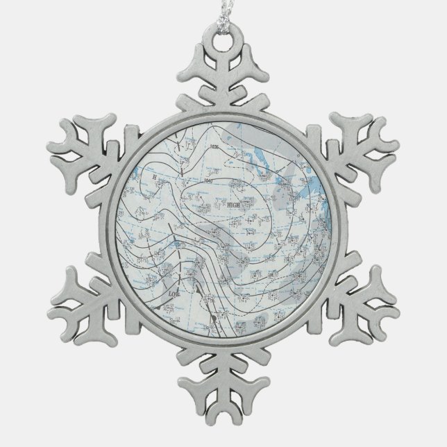 National Weather Map Snowflake Pewter Christmas Ornament (Front)
