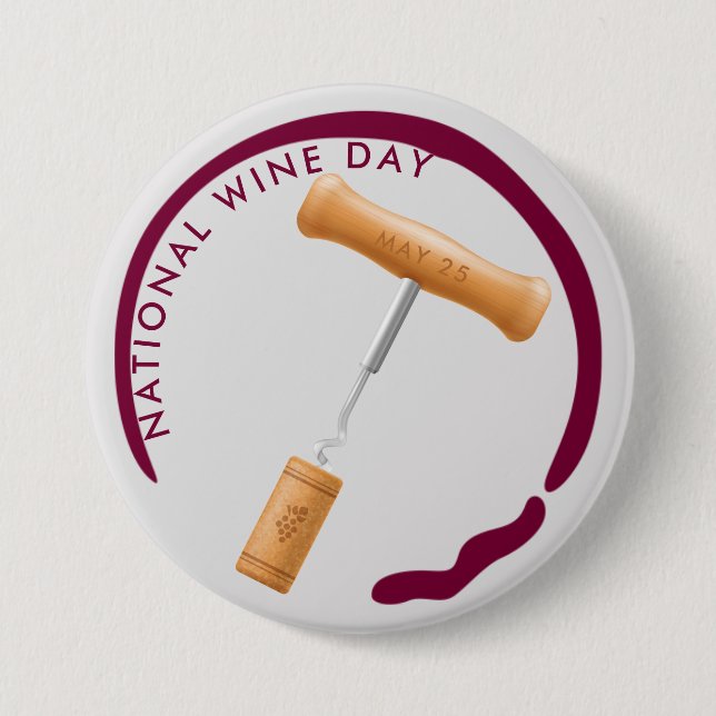 National Wine Day, corkscrew, wine stain 7.5 Cm Round Badge (Front)