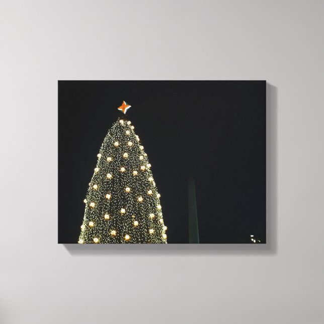 National Xmas Tree & Washington Monument at Night Canvas Print (Front)