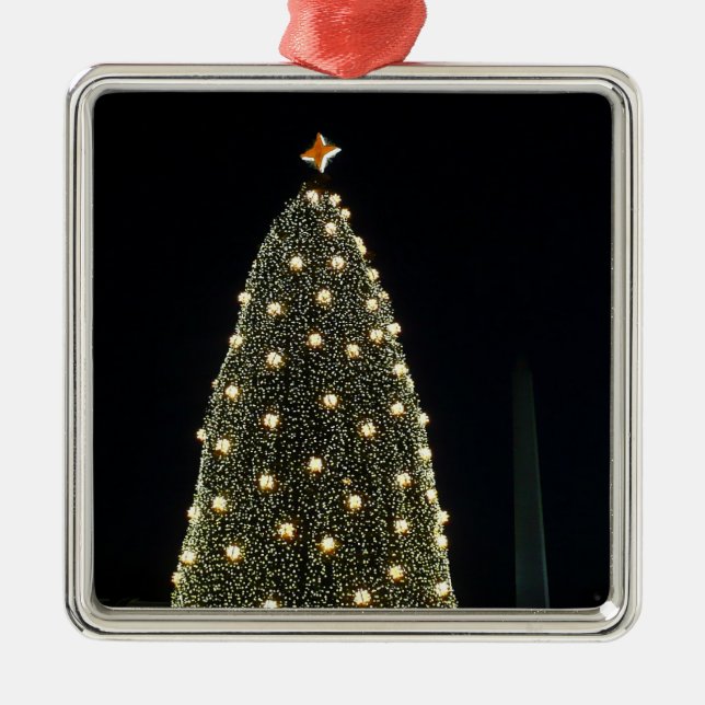National Xmas Tree & Washington Monument at Night Metal Tree Decoration (Front)