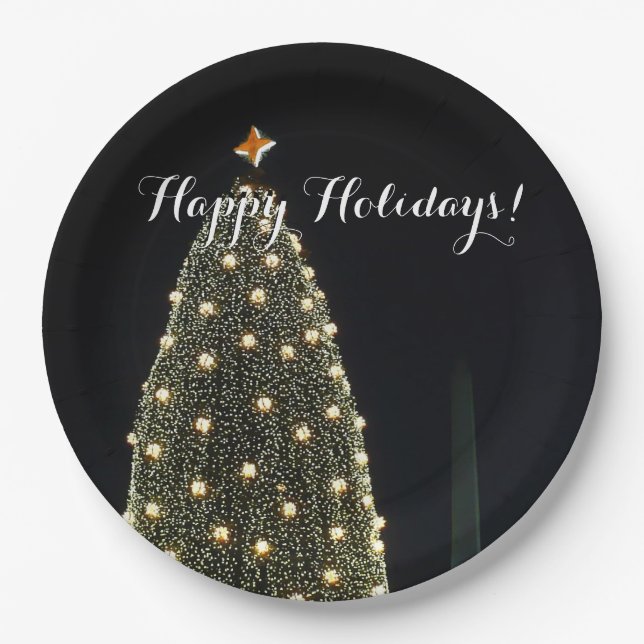 National Xmas Tree & Washington Monument at Night Paper Plate (Front)
