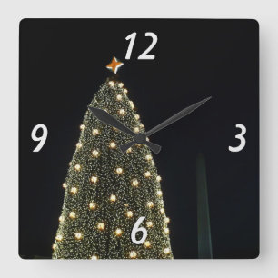 National Xmas Tree & Washington Monument at Night Square Wall Clock