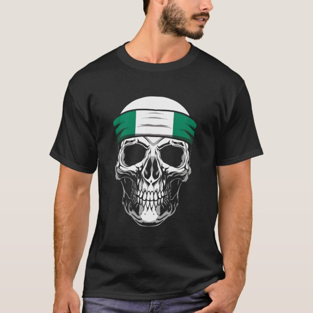 Nationality Country Origin - Skull Flag Nigeria T-Shirt (Front)