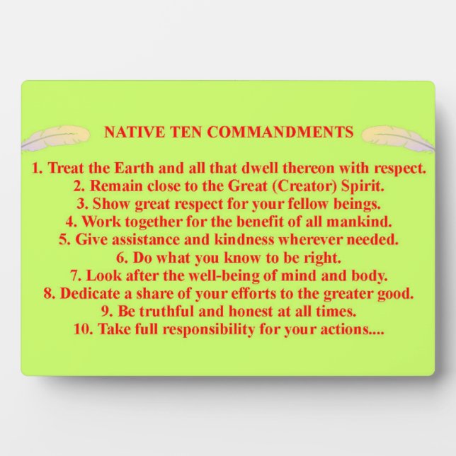 Native 10 Commandments Tabletop Plaque with Easel (Front)