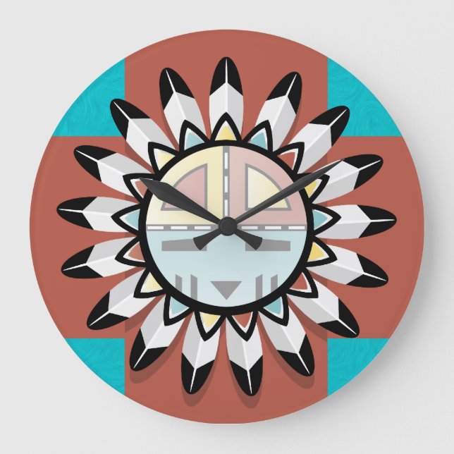 Native American Abstract Art Hopi Mask Large Clock (Front)