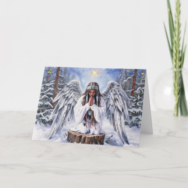 Native American Angel Praying for Peace Christmas  Holiday Card (Front)
