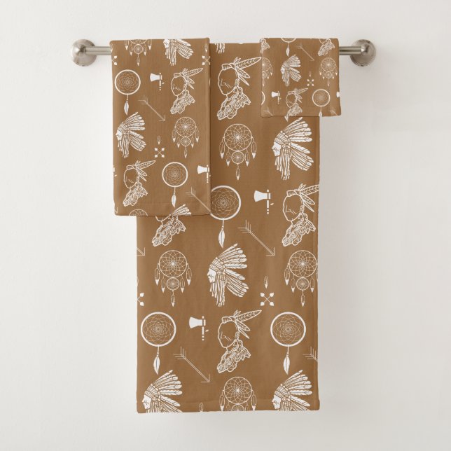 Native American Apache Chief Indian Pattern Bath Towel Set (Insitu)