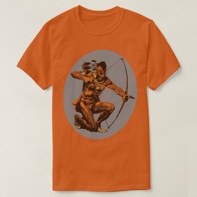 Native American Archer Crouching Bow and Arrow Gra T-Shirt (Design Front)