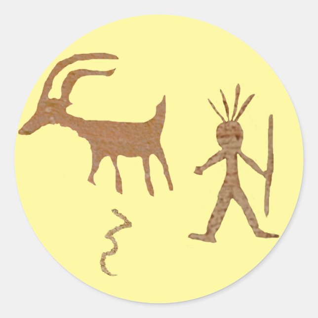 Native American Art, Petroglyphs Classic Round Sticker (Front)