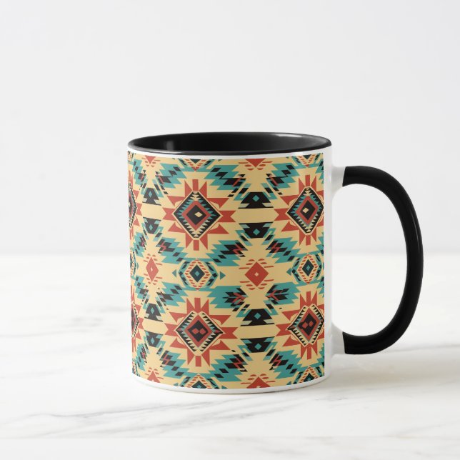 Native American Aztec Design in Blue, Rust and Tan Mug (Right)