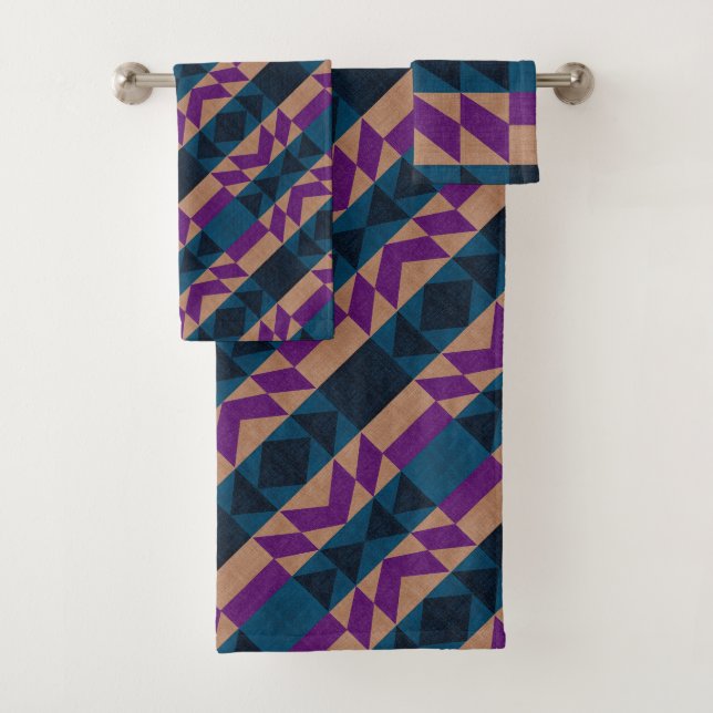 Native American Aztec Pattern Bath Towel Set (Insitu)