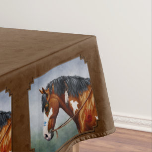 Native American Bay Pinto Horse Brown Tablecloth
