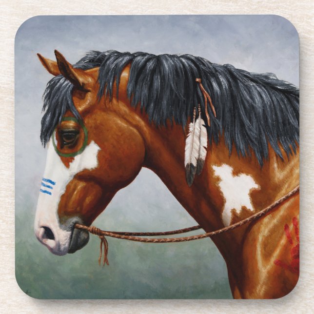 Native American Bay Pinto War Horse Coaster (Front)