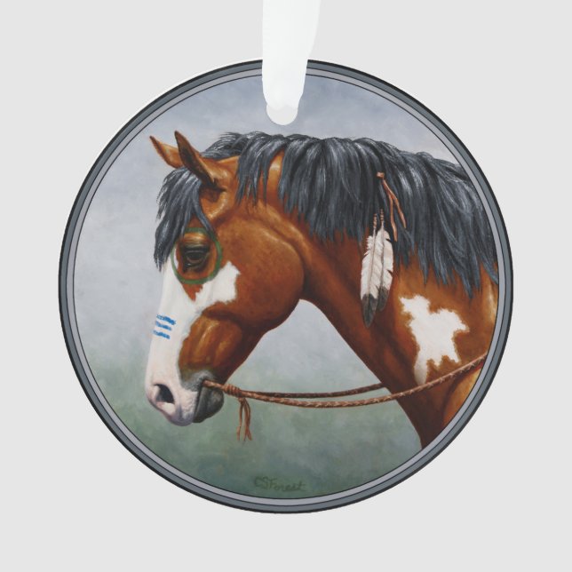 Native American Bay Pinto War Horse Ornament (Front)