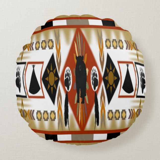 Native American Bear Clan Round Cushion (Front)