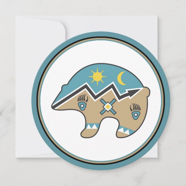Native American Bear Icon, blue, brown Invitation (Front)