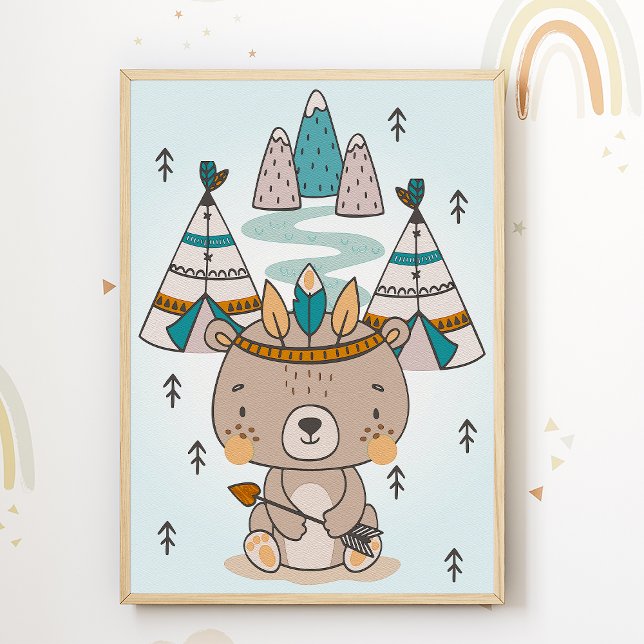 Native American Bear Kids Room Poster Nursery (Creator Uploaded)