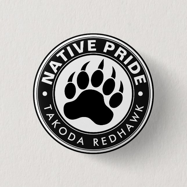 Native American Bear Paw Logo Personalized Name 3 Cm Round Badge (Front)