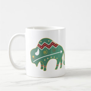 Native American Bison, green Coffee Mug