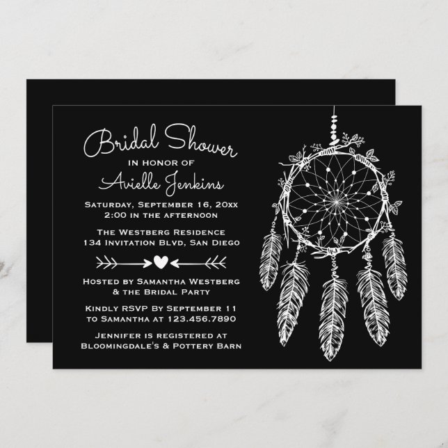 Native American Black Dreamcatcher Bridal Shower Invitation (Front/Back)