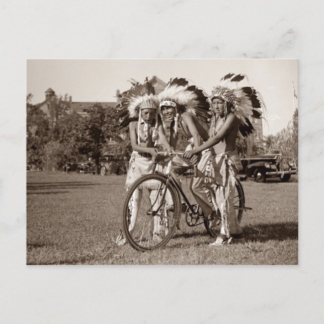 Native American boys with bicycle Postcard (Front)